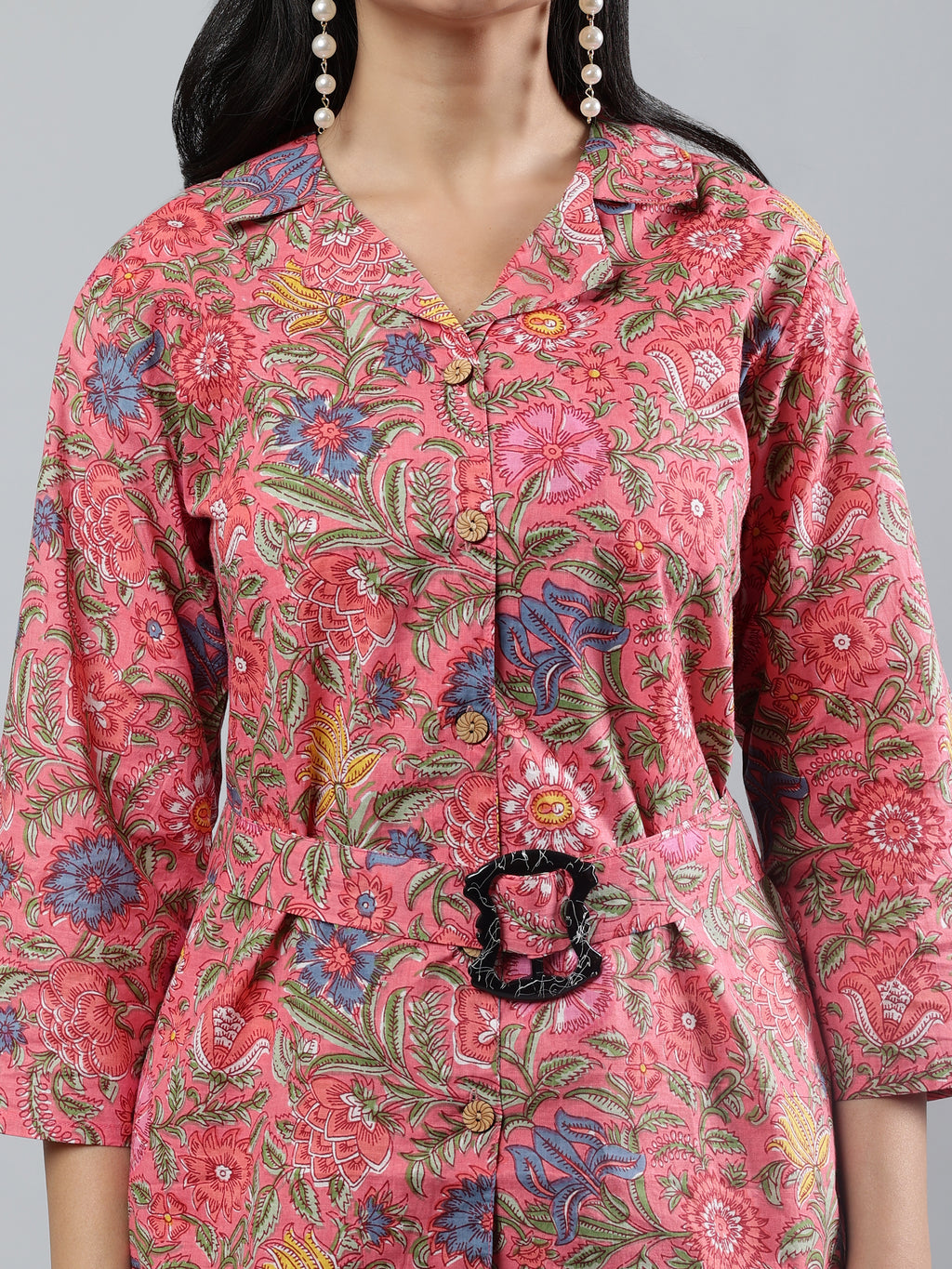 Pink Printed shirt collar Full Sleeve Co-ords Set with Belt