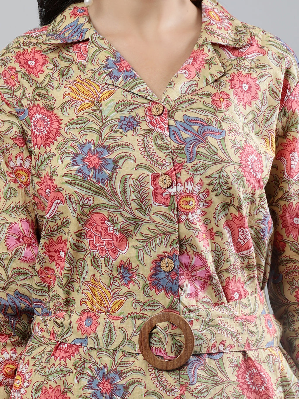 Mustard Printed shirt collar Full Sleeve Co-ords Set With Belt