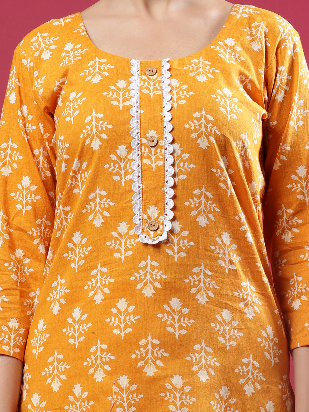 Mustard Blue Printed Rayon Kurta Set with Striped Pants