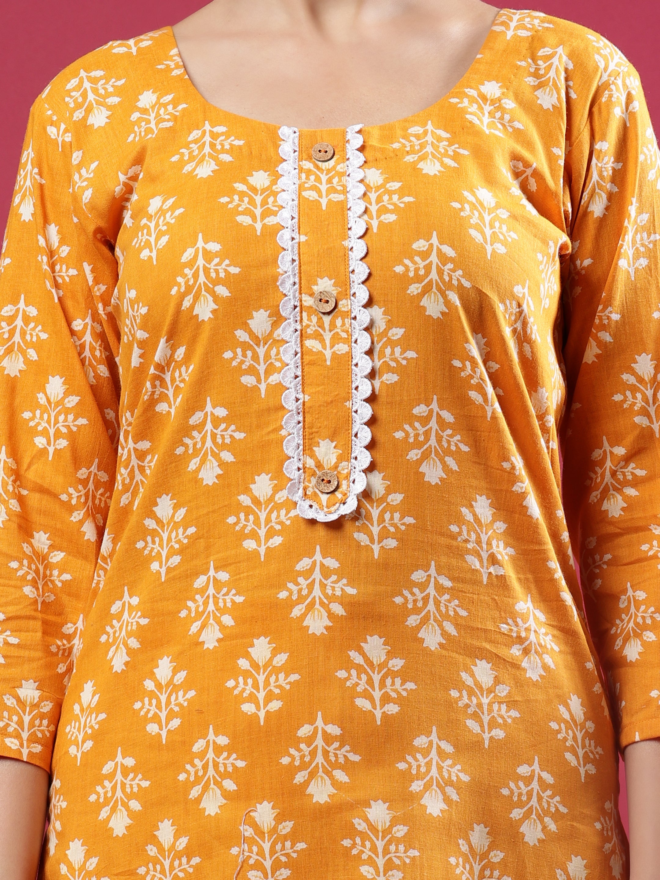 Mustard Blue Printed Rayon Kurta Set with Striped Pants