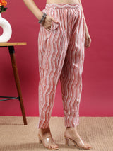 Rust Handblock Print Kurta Set with Dupatta and Pants