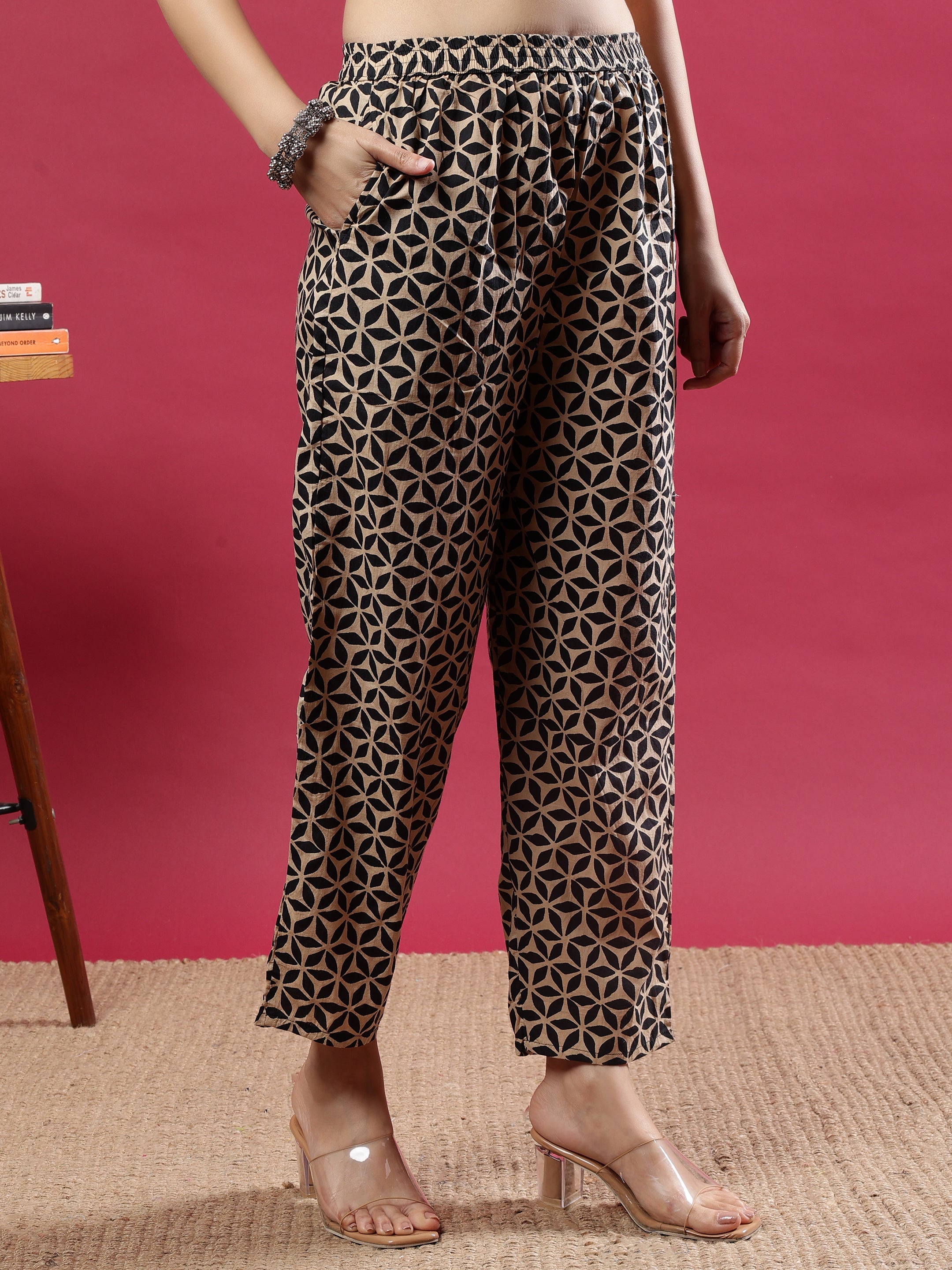 Cream & Black Geometric Printed Kurta Set with Ornate Dupatta