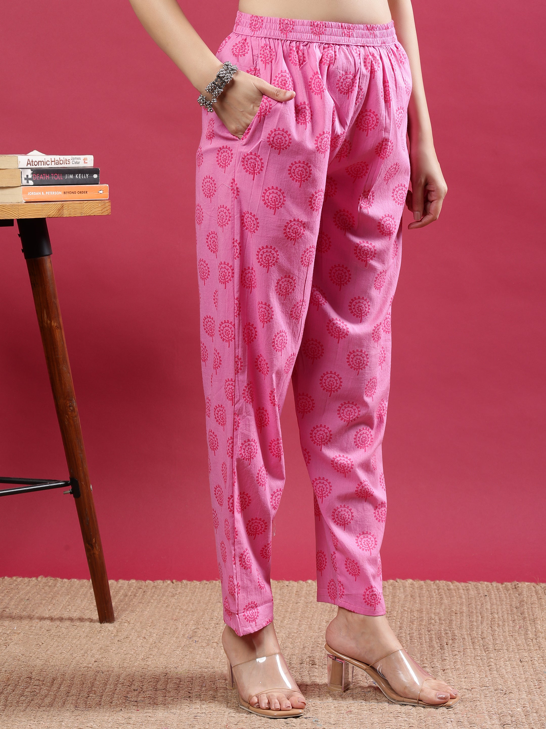 Pink Printed Rayon Kurta Set with Dupatta