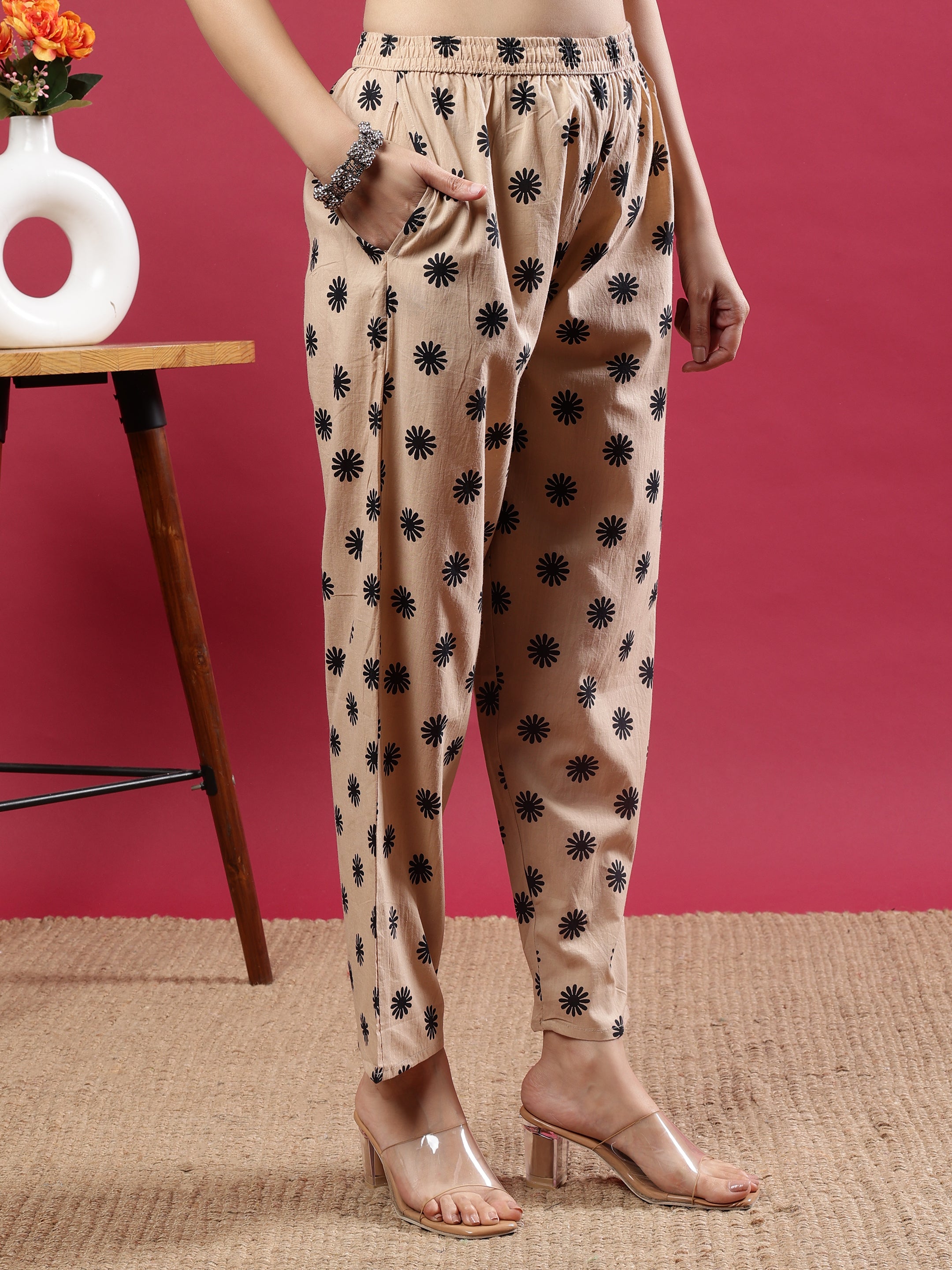 Black & Beige Floral Rayon Kurta Set with Dupatta