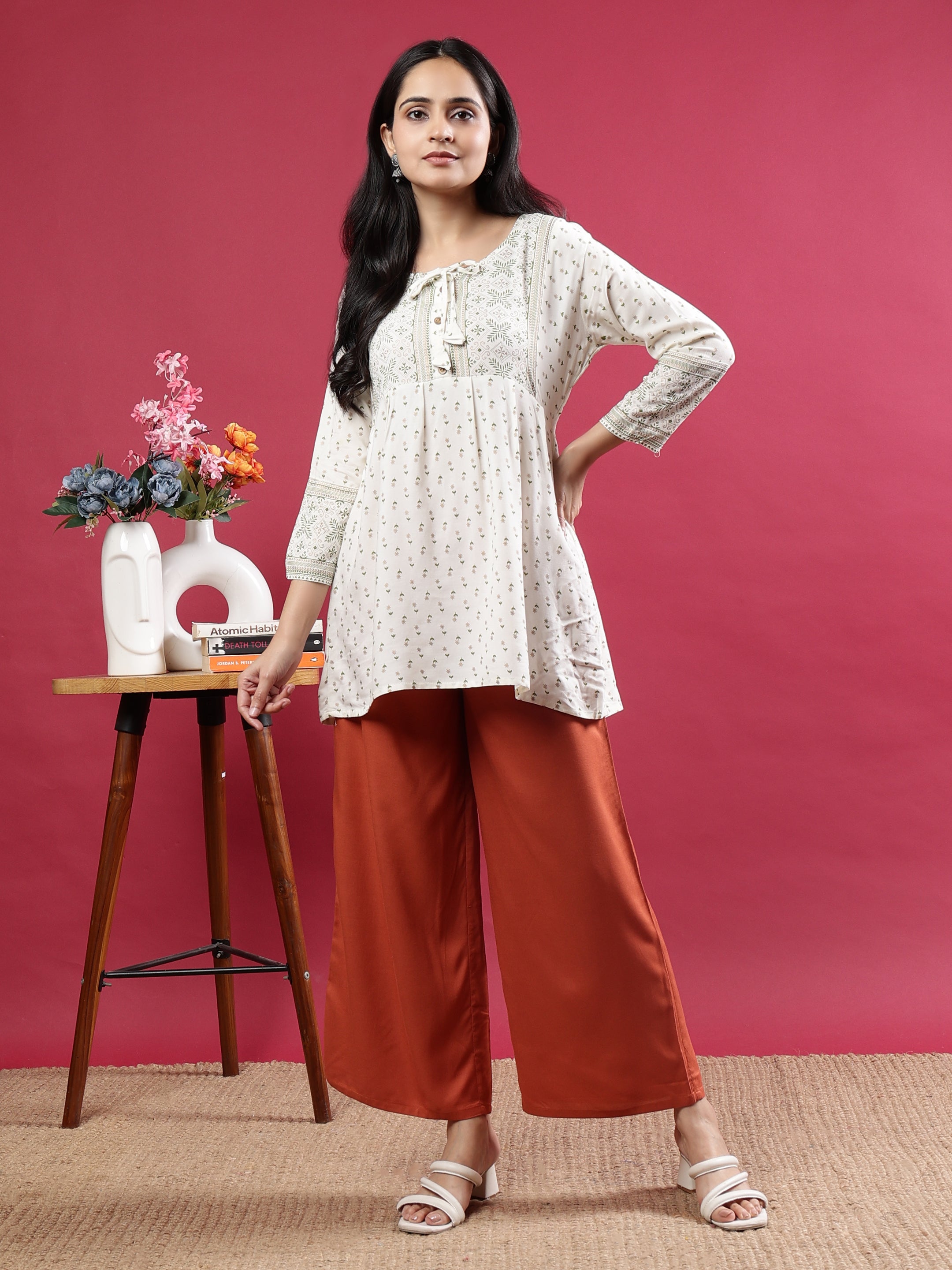 Rust Orange Viscose Rayon Palazzo Pants with Side Pockets