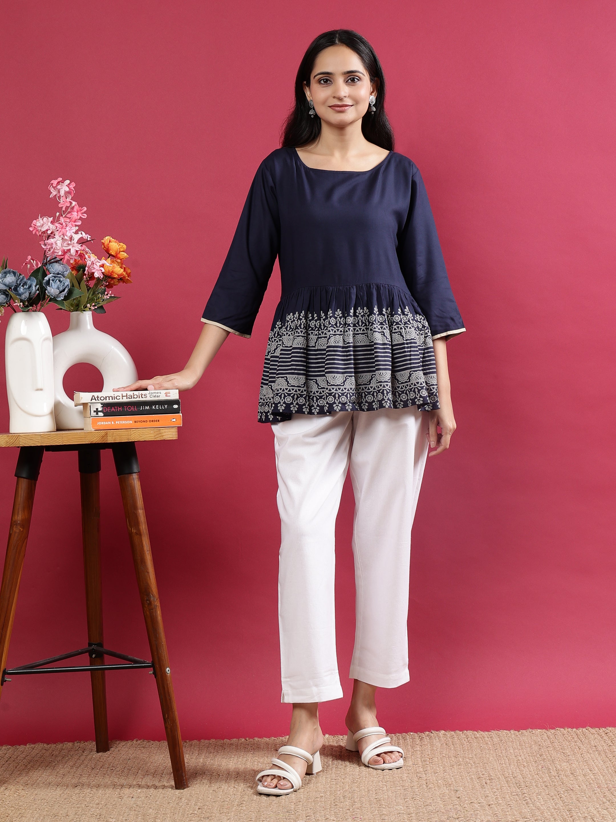 White Cotton Straight-Fit Pants with Side Pockets