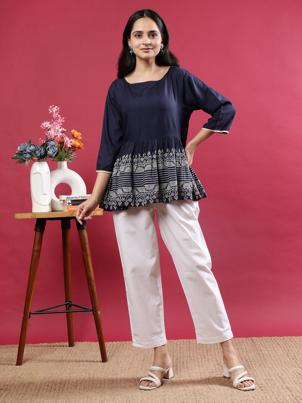 White Cotton Straight-Fit Pants with Side Pockets