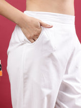White Cotton Straight-Fit Pants with Side Pockets