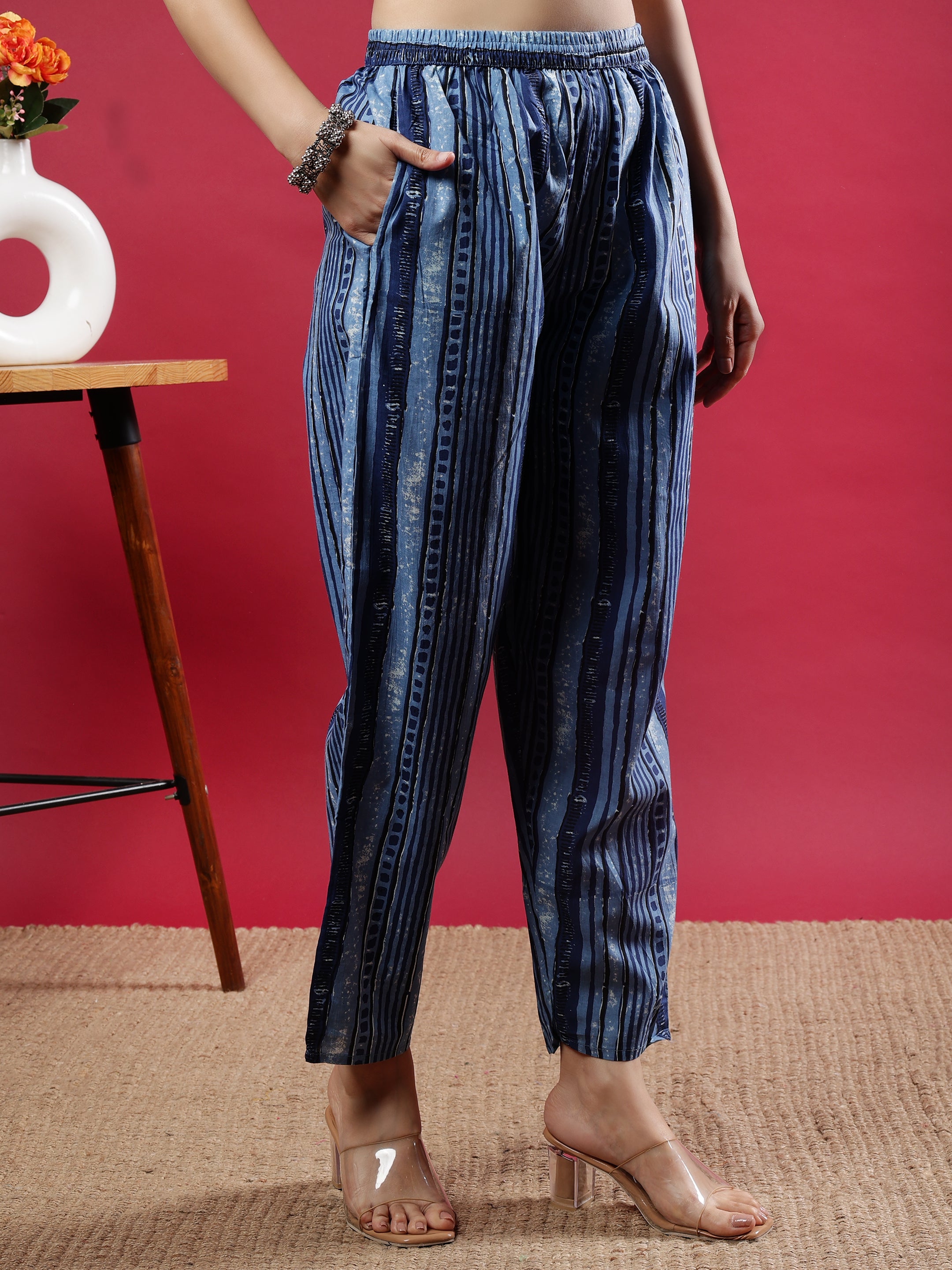 Blue Floral Printed Rayon Kurta Set with Dupatta