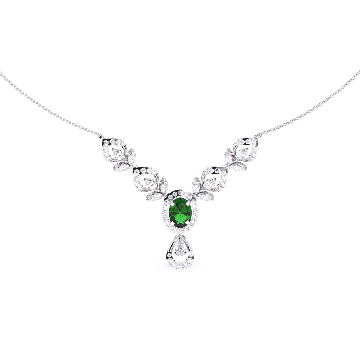Luxury Green Gemstone & Lab Diamond Designer Necklace Set